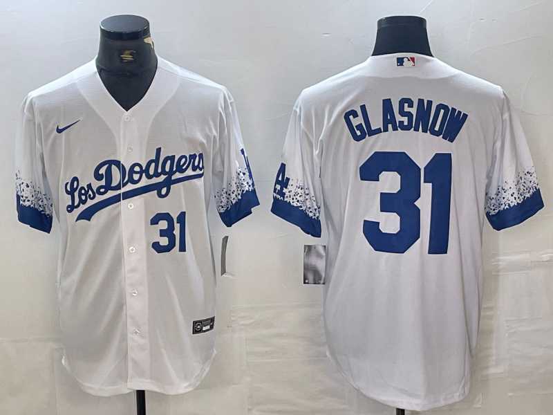 Men%27s Los Angeles Dodgers #31 Tyler Glasnow Number White 2021 City Connect Cool Base Stitched Jersey->los angeles dodgers->MLB Jersey